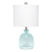 Lalia Home Clear Blue Hammered Glass Jar Table Lamp with White Linen Shade LHT-5014-CB